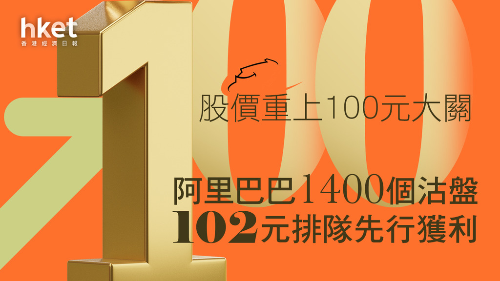 【阿里巴巴9988】阿里巴巴再升4%重上100元大關 1400個沽盤102元排隊先行獲利