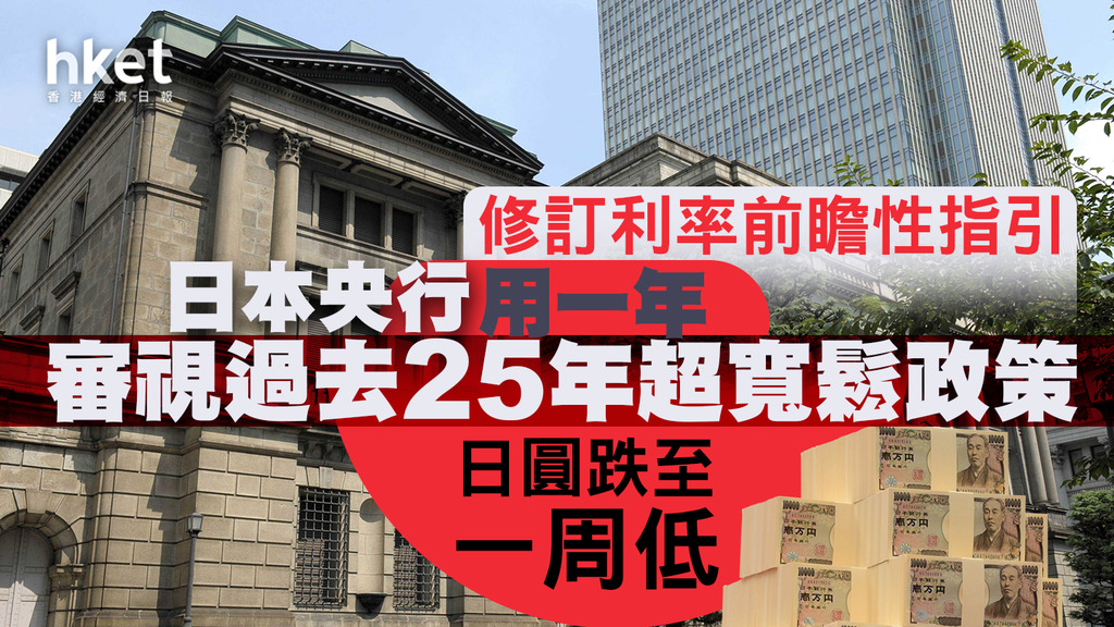【日圓走勢】日本央行修訂利率前瞻性指引兼用一年審視過去25年超寬鬆政策 日圓跌至一個月低、兌港元5.75算(第三版)