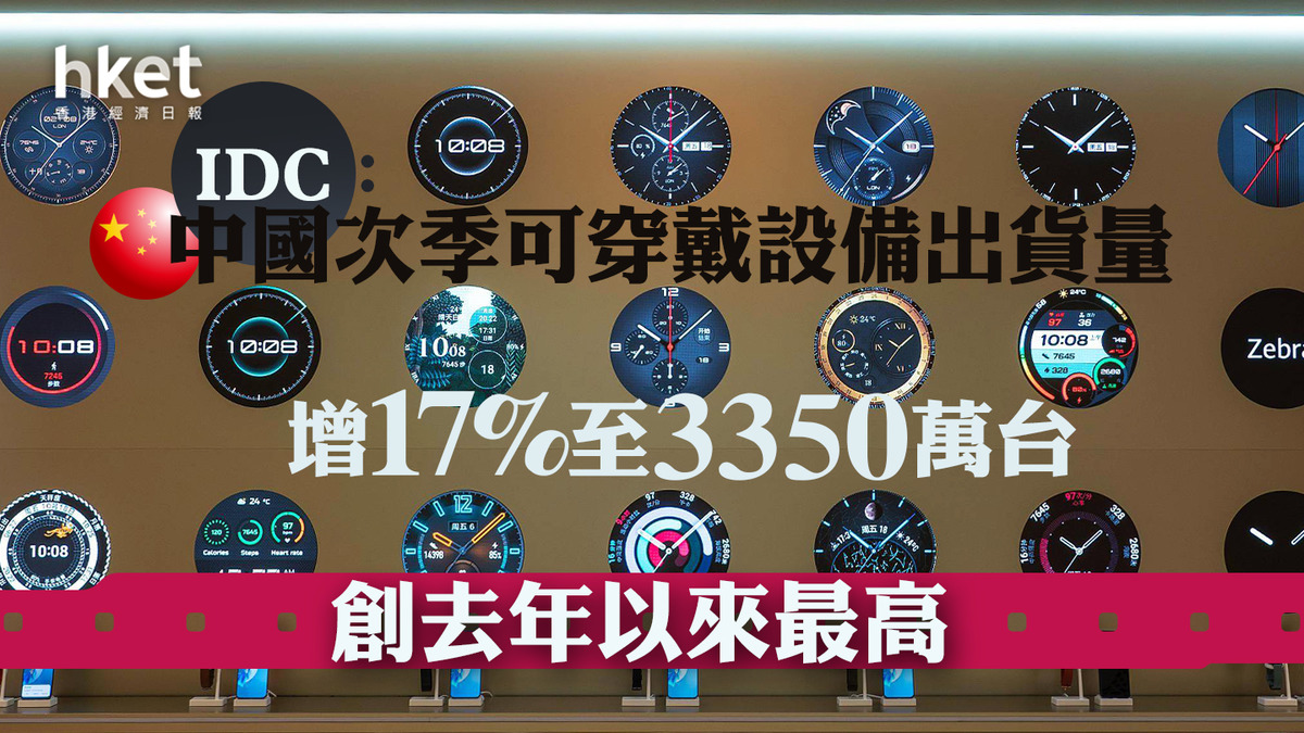【智能穿戴】IDC：中國次季可穿戴設備出貨量增17%至3350萬台 創去年以來最高