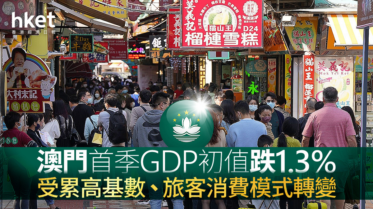 澳門經濟｜澳門首季GDP初值跌1.3% 受累高基數、旅客消費模式轉變