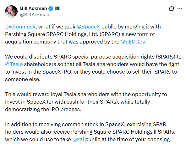 新股IPO｜SpaceX擬上市阿克曼拋大膽方案 用「SPARC」幫SpaceX上市、賦予Tesla股東優先投資權