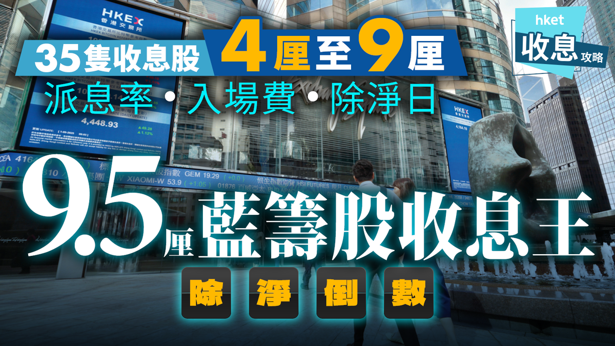 收息股2026|9.5厘藍籌股高息王除淨在即 逾40隻高息港股派息率、入場費、除淨日(持續更新)